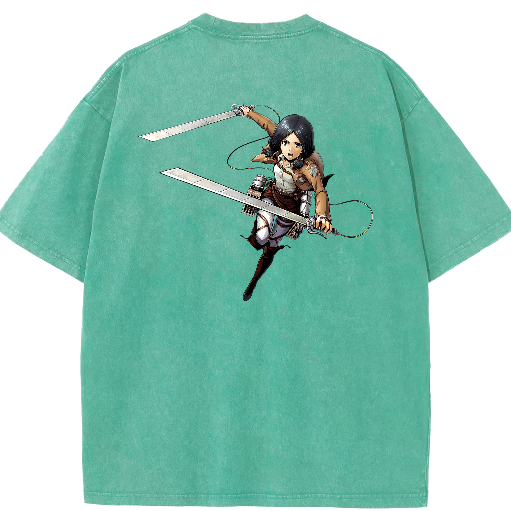 （画像用） 進撃の巨人 ミカサ·アッカーマン Attack on Titan Mikasa Ackerman 綿100% ヴィンテージ風 半袖Tシャツ（背面プリント）